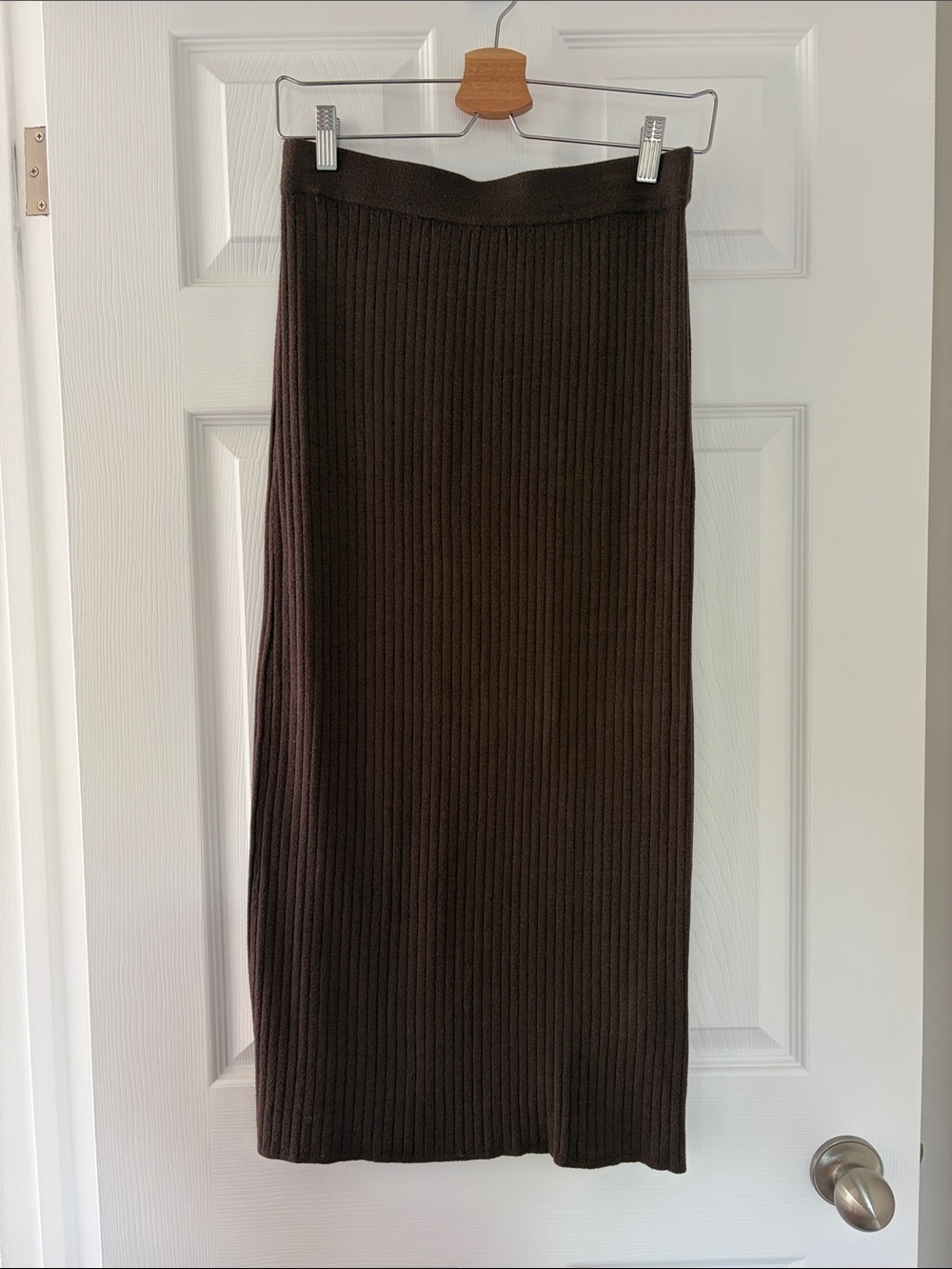 Max Studio Ribbed Midi Skirt in Dark Brown